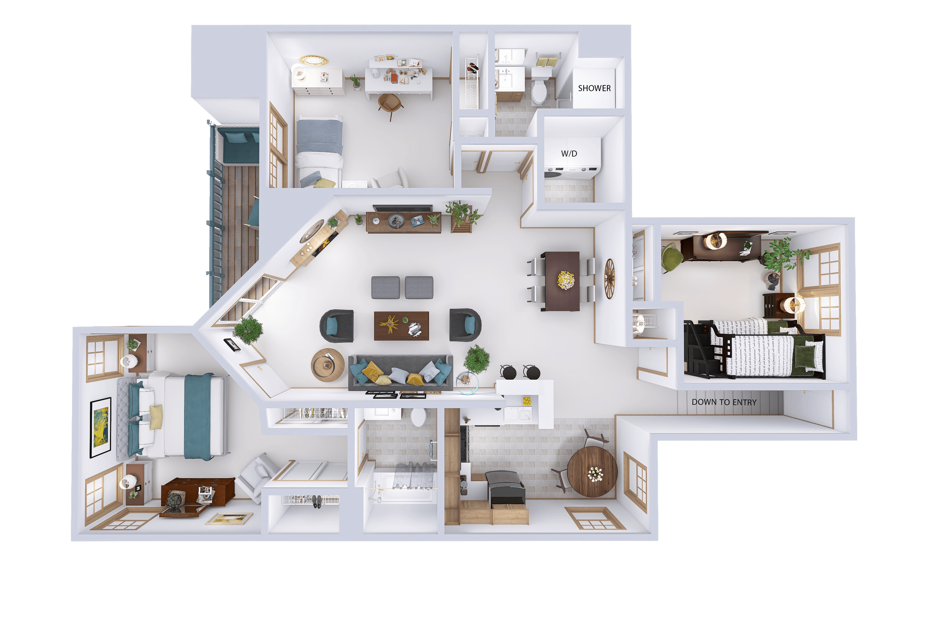 Floor plan for 3 beds, 2 baths, 1384 sqft